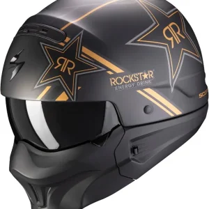 Bezpečná Platba Otevřená přilba s maskou Scorpion EXO-COMBAT EVO Rockstar černo-zlatá