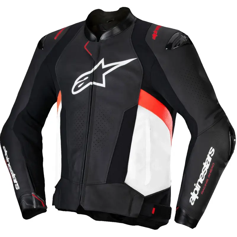 Kožená bunda na motorku Alpinestars Missile 3 černo-bílo-fluo červená Cenová Bomba