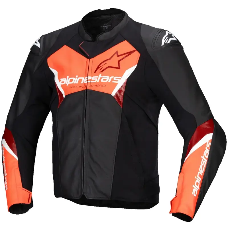 Kožená bunda na motorku Alpinestars Faster 3 černo-fluo červená Must-Have
