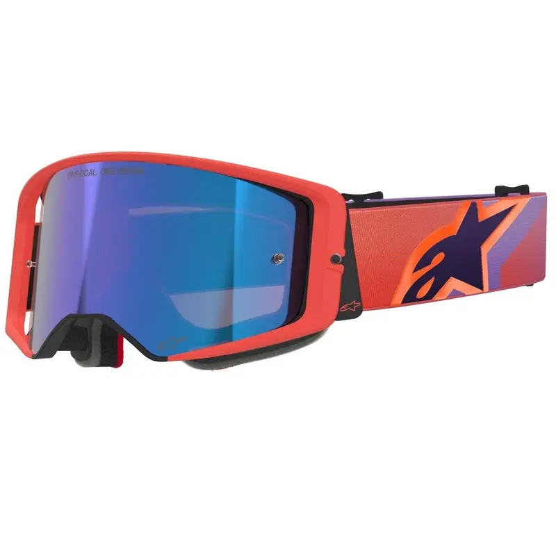Originální Motokrosové brýle Alpinestars Supertech Vision Corp oranžovo-fialové se zrcadlovým modrým zorníkem