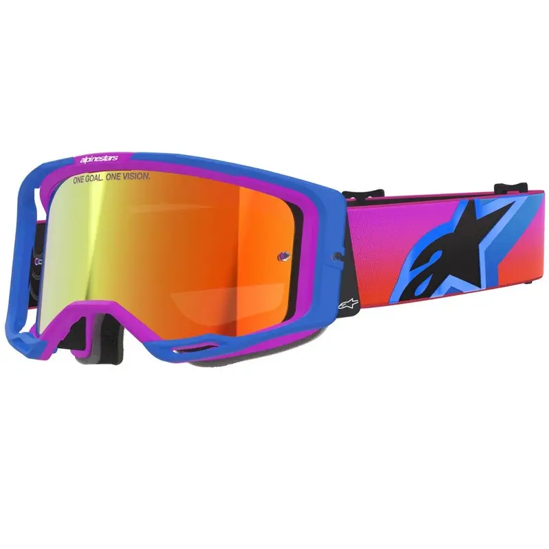 Značkový Motokrosové brýle Alpinestars Vision 8 Corp modro-fialovo-oranžové se zrcadlovým červeným zorníkem