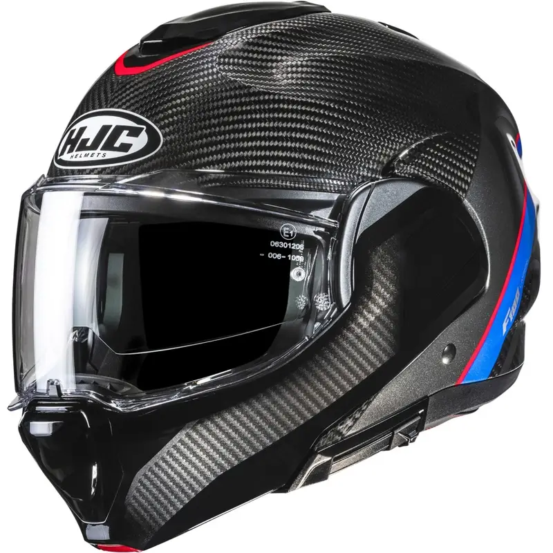 Překlápěcí helma na motorku HJC F100 Carbon Stan MC21 černo-modro-červená Originální