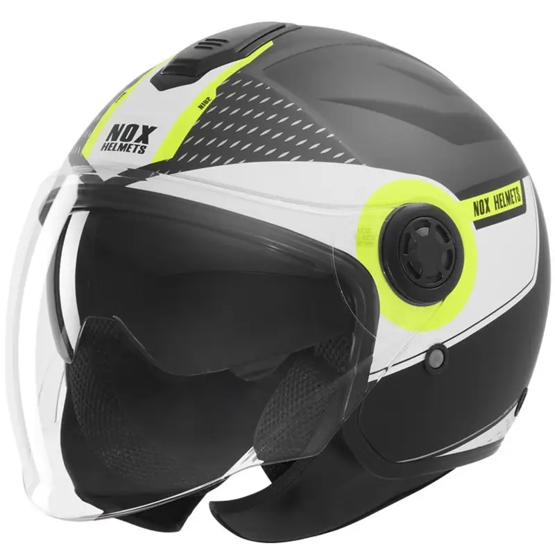 Otevřená helma na motorku NOX N182 Round matná černo-fluo žlutá Značkový