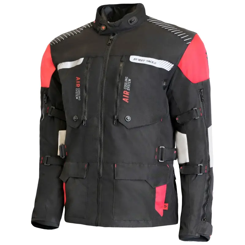 Bunda na motorku Street Racer All Season černo-šedá-červená Vrácení Zdarma