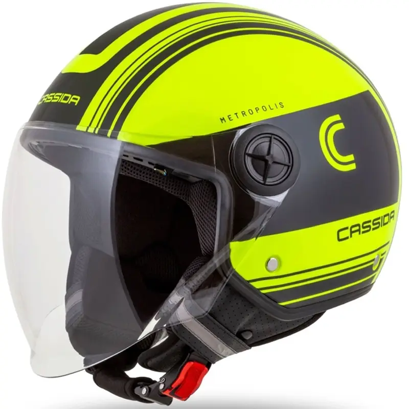 Víkendová Akce Otevřená přilba na motorku Cassida Handy Metropolis Safety fluo žluto-černo-reflexní šedá
