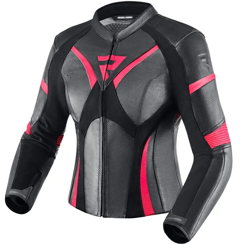 Dámská bunda na motorku Rebelhorn Rebel černo-fluo růžová Sezónní Sleva
