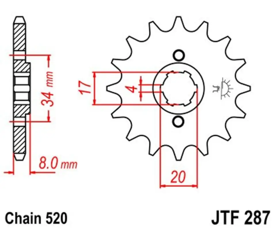 Akce Řetězové kolečko JT JTF 287-15 15 zubů, 520