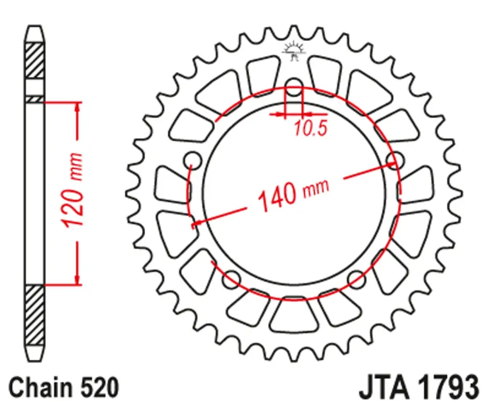 Akční Cena Hliníková řetězová rozeta JT JTA 1793-44BLK 44 zubů, 520 černá
