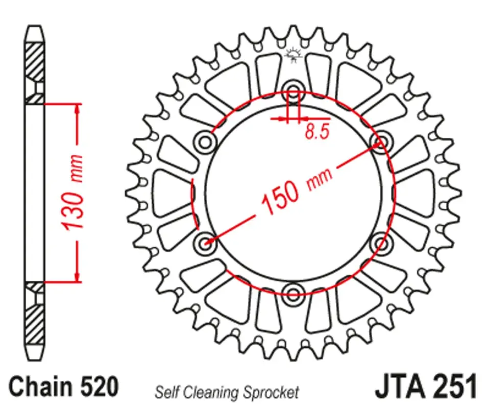 Značkový Hliníková řetězová rozeta JT JTA 251-51BLU 51 zubů, 520 modrá