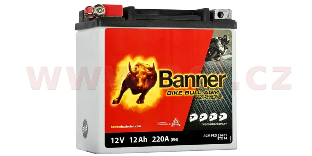 Levný baterie 12V, ETX 14, 12Ah, 220A, BANNER Bike Bull AGM PRO 150x88x145