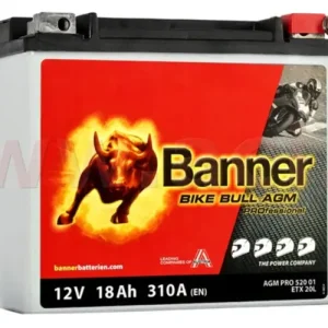 Rychlé Dodání baterie 12V, ETX 20L, 18Ah, 310A, BANNER Bike Bull AGM PRO 175x88x155