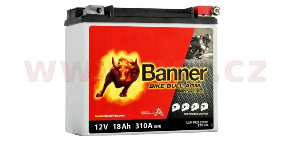 Rychlé Dodání baterie 12V, ETX 20L, 18Ah, 310A, BANNER Bike Bull AGM PRO 175x88x155
