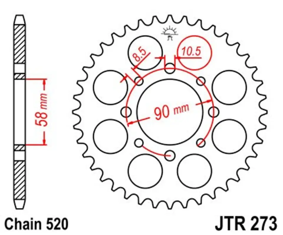 Top Prodej Řetězová rozeta JT JTR 273-45ZBK 45 zubů, 520 Černý zinek