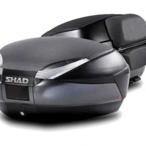 Časově Omezené Vrchní kufr na motorku SHAD SH48 D0B48306R Tmavě šedý s opěrkou, karbonový kryt a zámek PREMIUM SMART