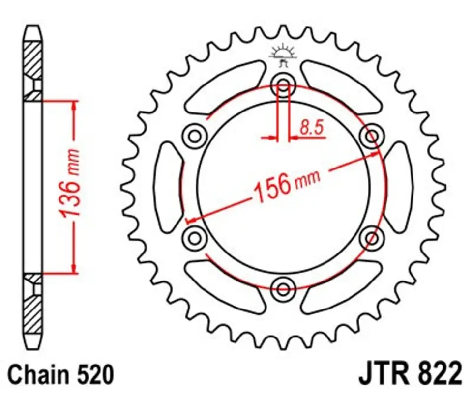Sleva Řetězová rozeta JT JTR 822-52 52 zubů, 520