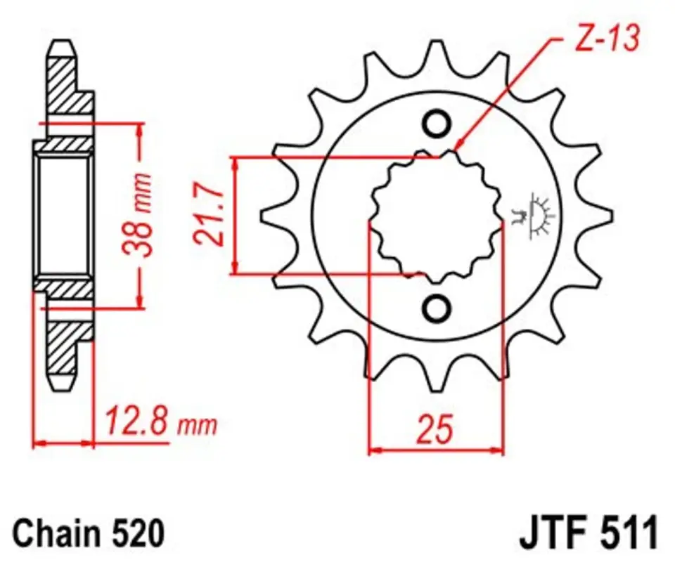 Sleva Řetězové kolečko JT JTF 511-14 14 zubů, 520
