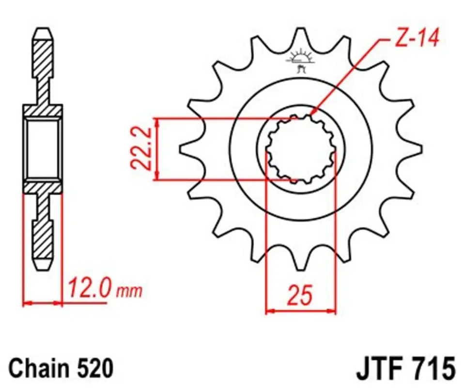 Speciální Cena Řetězové kolečko JT JTF 715-12 12 zubů, 520