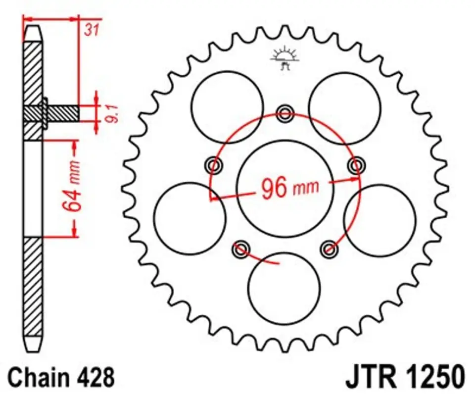 Značkový Řetězová rozeta JT JTR 1250-48 48 zubů, 428