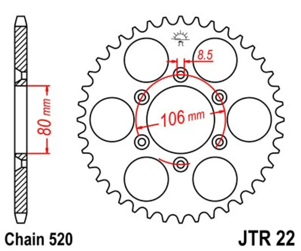 Super Cena Řetězová rozeta JT JTR 22-42 42 zubů, 520