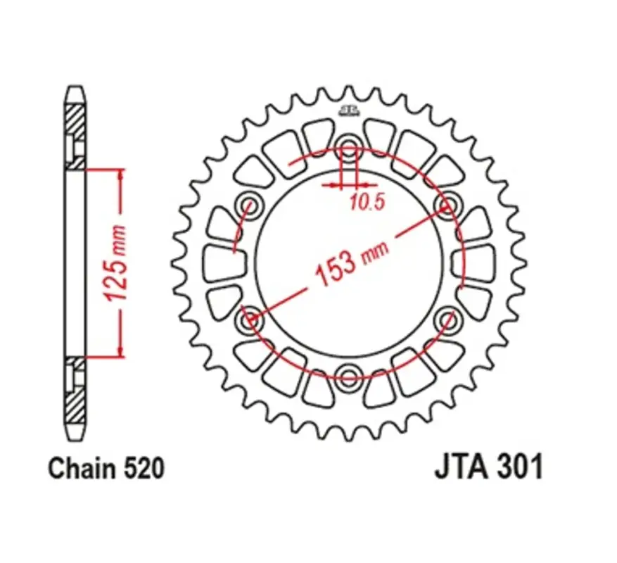 Speciální Cena Hliníková řetězová rozeta JT JTA 301-39BLK 39 zubů, 520 černá