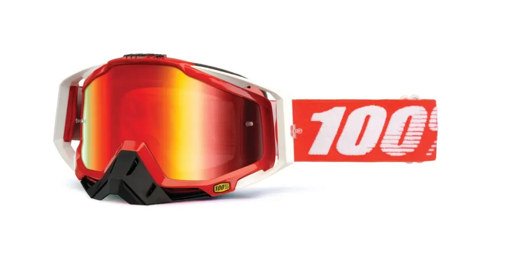 100% brýle Racecraft Fire Red, 100% (červené chrom plexi + čiré plexi + chránič nosu +20 strhávaček) Autentický
