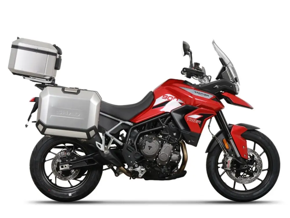 Kompletní sada hliníkových kufrů SHAD TERRA, 37L topcase 36L/47L boční kufry, včetně montážní sady a plotny SHAD TRIUMPH Tiger 900 Výprodej
