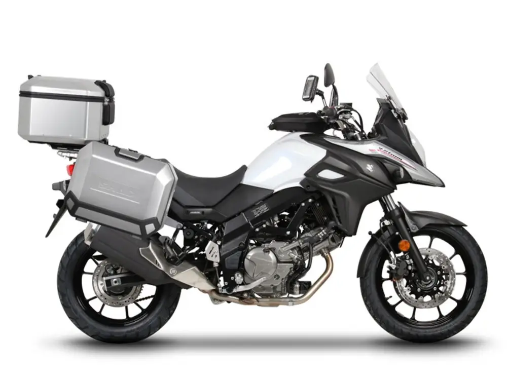 Sezónní Sleva Kompletní sada hliníkových kufrů SHAD TERRA, 48L topcase 36L/36L boční kufry, včetně montážní sady a plotny SHAD SUZUKI DL 650 V-Strom