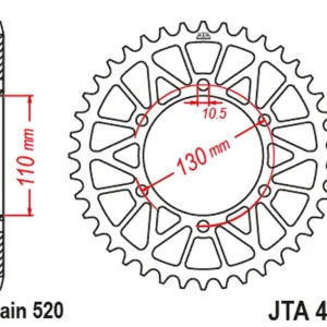 Značkový Hliníková řetězová rozeta JT JTA 486-44GLD 44 zubů, 520 zlatá