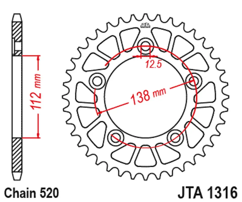 Akce Hliníková řetězová rozeta JT JTA 1316-43BLK 43 zubů, 520 černá