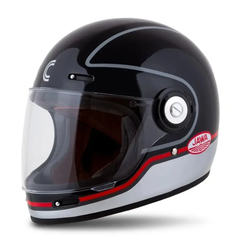 CASSIDA Integrální moto přilba Fibre Jawa Sport černo stříbrno červená Must-Have