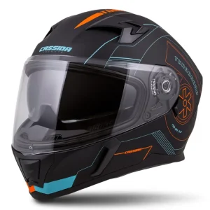 Aktuální CASSIDA Integrální moto přilba Turbohead 3.0 černá matná oranžová modrá plexi s přípravou pro Pinlock