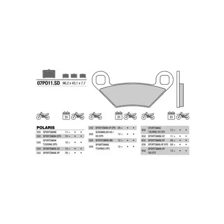Dokud Zásoby Vydrží Přední brzdové destičky Brembo Polaris 850 SPORTSMAN TOURING 2014 -směs SD