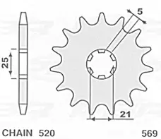 S řetězové kolo přední 569 14 YAMAHA YZ 250 77-98, YFZ 350 BANSHEE 89-06 KAWASAKI KX 250 87-96, KX 500 87-04, XV 250 89-15 (JTF569.14) Nízká Cena