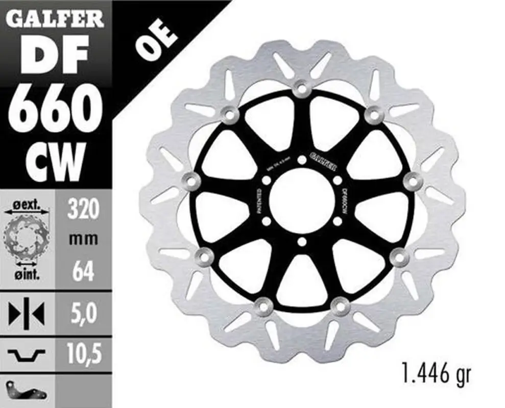 GALFER brzdový kotouč přední APRILIA; BENELLI; BIMOTA; CAGIVA; DUCATI; KTM, MOTO GUZZI; YAMAHA (320X64X5) (WAVE FLOATING) Originální