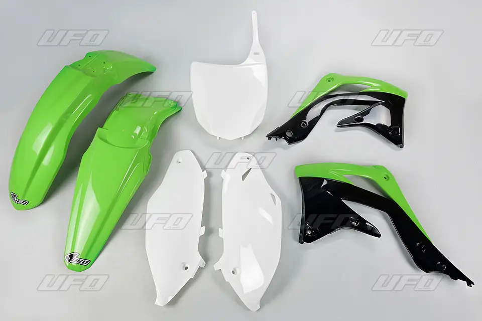 Nová Kolekce UFO kompletní sada plastů KAWASAKI KXF 450 12 barva OEM (zelená/bílá/černá) (KA217E999)