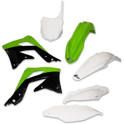 Speciální Cena UFO kompletní sada plastů KAWASAKI KXF 450 13-15 barva OEM (zelená/bílá/černá) (KA220E999)