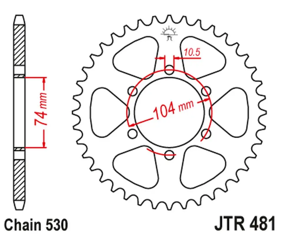 JT zadní řetězové kolečko 481 42 KAWASAKI Z 400/550 '80-83', Z 650 '79', KH 500 '72-75' (48142JT) (řetěz 530) Tovární Cena