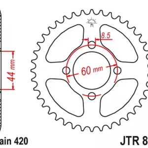 Aktuální JT zadní řetězové kolečko 832 50 YAMAHA DT 50/TY 50 '78-81, DT 50R '97-98, DT 50MX '88- (83250JT) (řetěz 420)