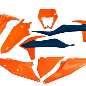 Hit Sezóny UFO kompletní sada plastů KTM EXC 125 '20-'21, EXC 250 / 300 TPI '20-'23, EXC-F 250 / 350 / 450 / 500 '20-'23 s krytem světla barva OEM '22 (oranžová/modrá)