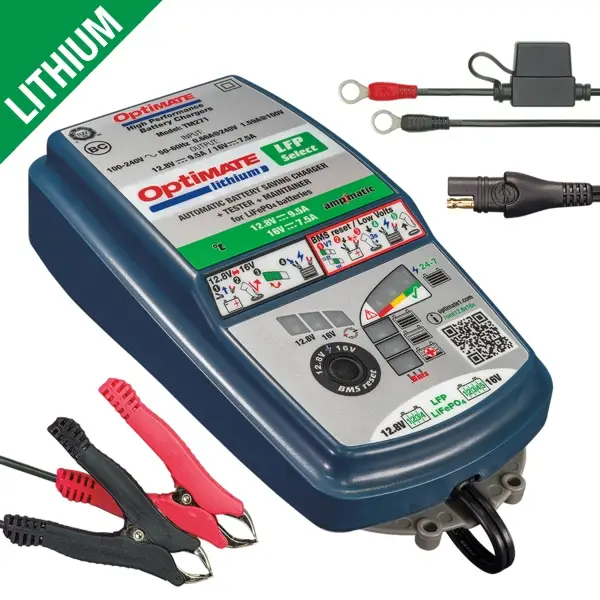 OPTImate nabíječka akumulátorů OPTImate LITHIUM LFP SELECT AMPMATIC 12.8V 9.5A / 16V 7.5A, 3-120AH, LFP / LIFEPO4, SAE (EL) (8) (TM270 V2) Jen Po Omezenou Doba
