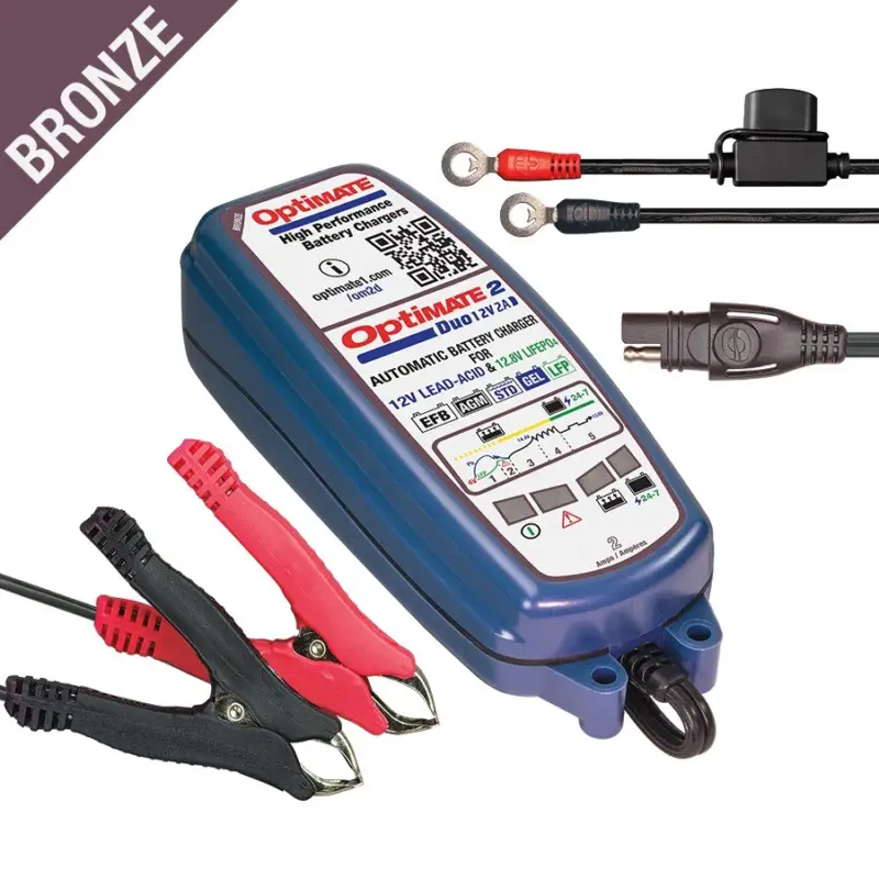 OPTIMATE nabíječka akumulátorů OPTIMATE 2 DUO 12V 2A 6-96AH AGM / GEL / STD 6-96AH, LITHIUM (LIFEPO4) 12.8V 2A 2-24AH, SAE (EL) - nahrazuje TM420 (24) Ihned K Objednání