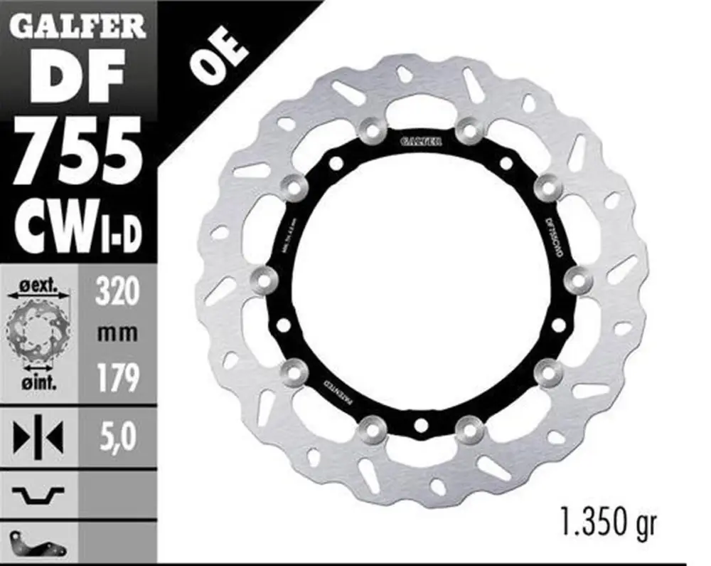 Aktuální GALFER přední brzdový kotouč BMW S 1000R/RR/XR 09-22 (pravý) (WAVE FLOATING) (320X179X5mm)