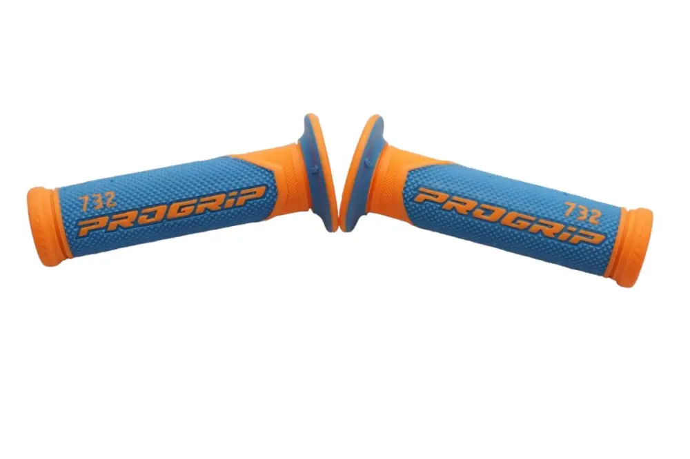 Cenový Hit PROGRIP gripy PG732 ROAD (22+25mm, délka 125mm) barva oranžová fluorescenční/světle modrá (dvousložkové) (732-364)