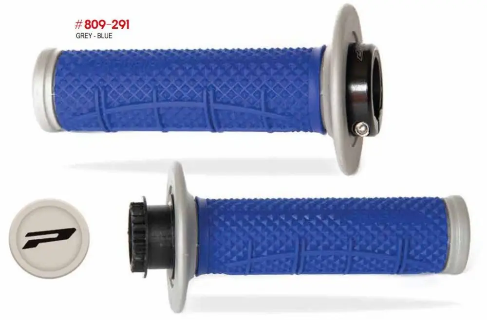 Nová Kolekce PROGRIP gripy PG809 OFF ROAD se zámkem SCS LOCK-ON + 7 adaptérů pro lanka (22+25mm) barva šedá modrá dvousložkové HALF WAFFLE délka 115mm (809-291)