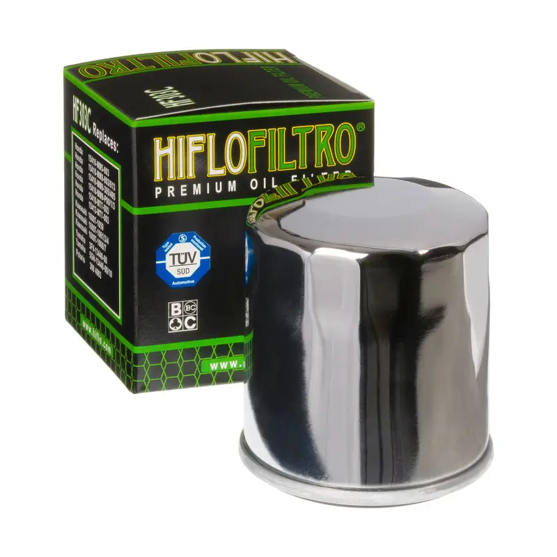 Oblíbený HIFLO olejový filtr HF 303 chromovaný HONDA/ KAWASAKI/ YAMAHA (50)