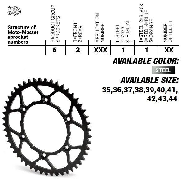 MOTO-MASTER řetězové kolo zadní ocelové ULTRALIGHT 4644 41 (464441) KTM SX 50/SX 50 MINI '14- , SX-E5 E-BIKE '19-, GASGAS MC 50 MC-E E-BIKE 21-, HUSQVARNA TC 50 '17, TC 50 MINI '18-. EE 5 E-BIKE '19- (řetěz 415) barva černá Ověřený