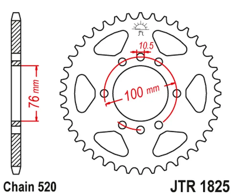 JT zadní řetězové kolečko 823 45 SUZUKI VL 250 INTRUDER LC '00-04'; LT 250/300 '86-89'; GN 400 '80-82'; LT 500 '88-92',DR 500 '81-83', DR 750 '88' (SR41B) (82345JT) (řetěz 520) Super Cena