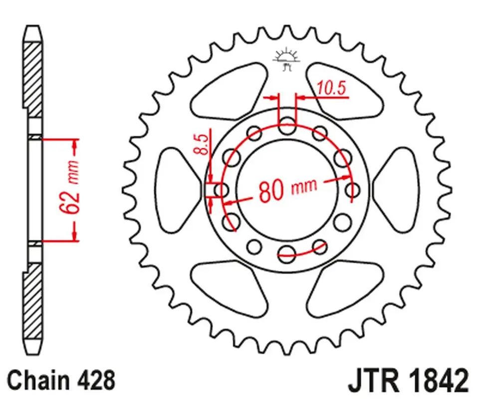 JT zadní řetězové kolečko 842 37 YAMAHA YZ 80 '81-83', DT 125/175 '74-77',TW 125 '99-02', TW 200 '89-', XT 350 '85-00' (84237JT) (řetěz 428) Vysoce Kvalitní