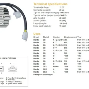 DZE regulátor napětí HONDA CB 750F/C/K 81-83; CB 900 81-82; CB 1000 83; CBX 1000A 81-82 (OEM-31600-MA6-000) (ESR210) (31600-461-771) Expresní Doručení