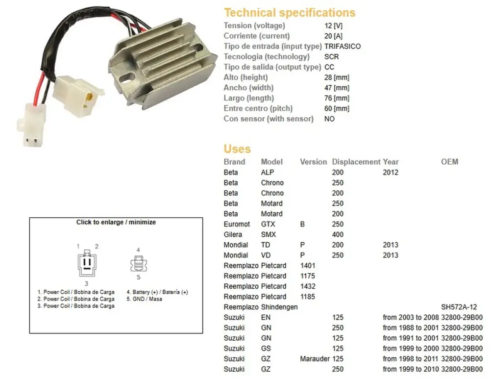 DZE regulátor napětí SUZUKI GN 125 91-01; GN 250 88-01; GS 125 99-00; EN 125 03-08; BETA (ESR142) (32800-29B00) Cenově Výhodný